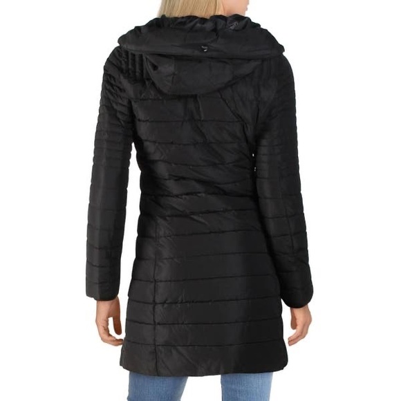 Nanette Lepore Women's Quilted Mid-Length Puffer Coat Jacket W/ Foldover Hood L - Picture 7 of 12